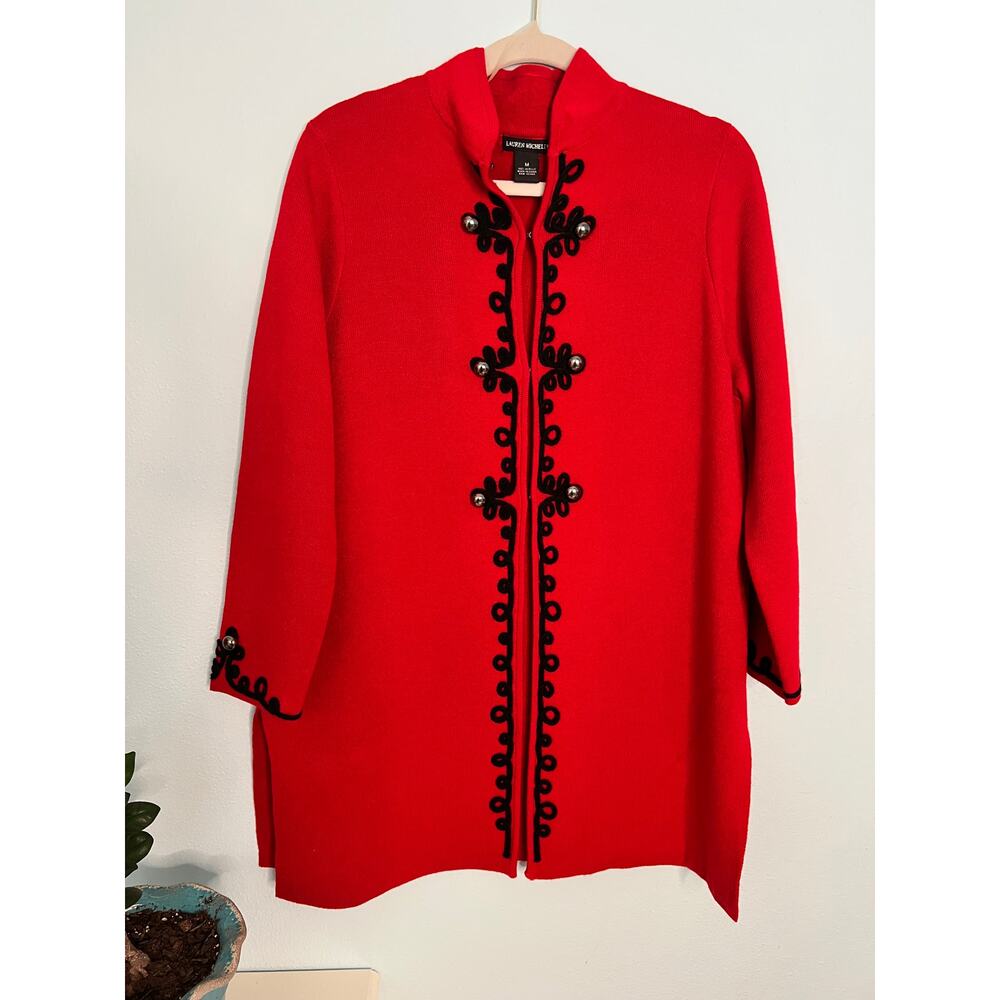 Lauren Michelle Sweater Coat Cardigan Tunic-style Red Size Medium